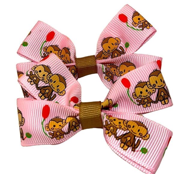 Bow pair hair bows accessories NEW monkey love pair mom baby kid balloon pink - Picture 1 of 5